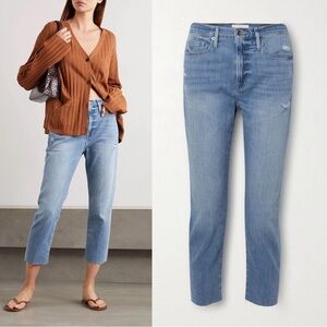 FRAME • Le Beau Crop jeans distressed straight leg Walden Rock tomboy raw hem